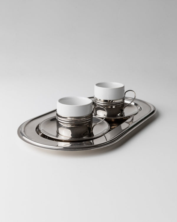 Vintage coffee set of 2 silver plated - Espresso cups ceramic, saucers and tray - Mid Century Design Italy 70s - Gift elegant - Bottega Jacobs