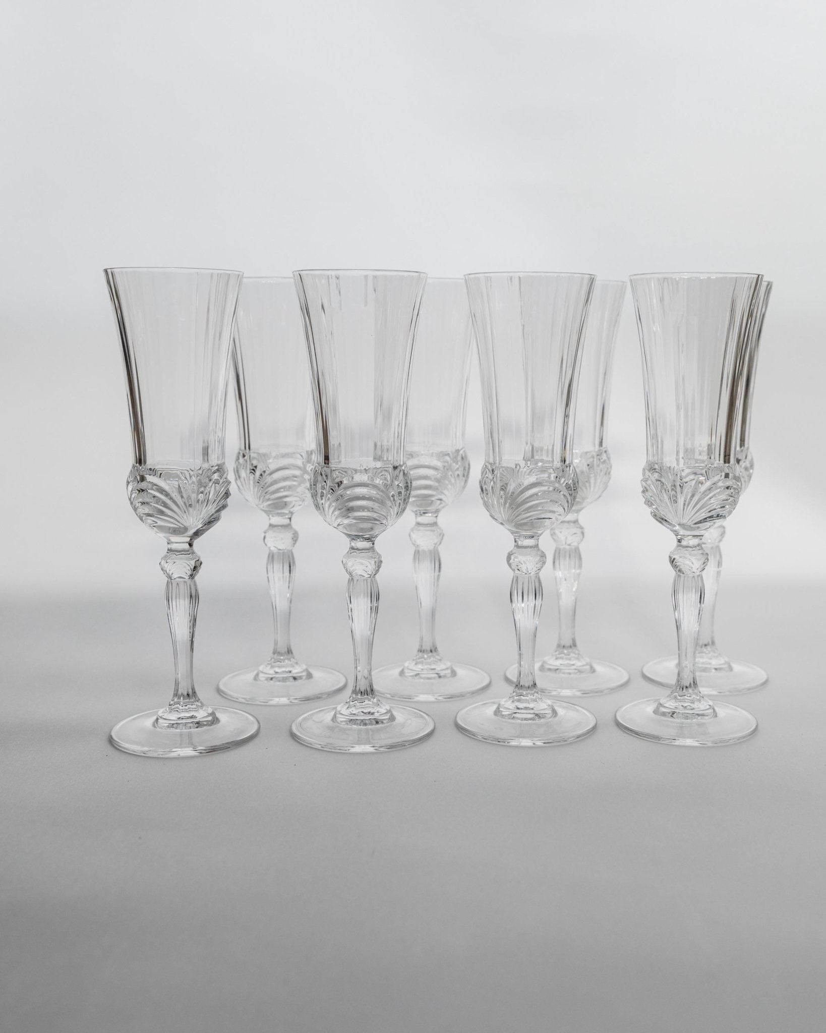 Vintage Crystal Champagne Glasses Set of 8 - Italian Melodia Cut Crystal Design 1980s - Gift Idea Elegant, Retro Barware, Table Decoration_Bottega Jacobs