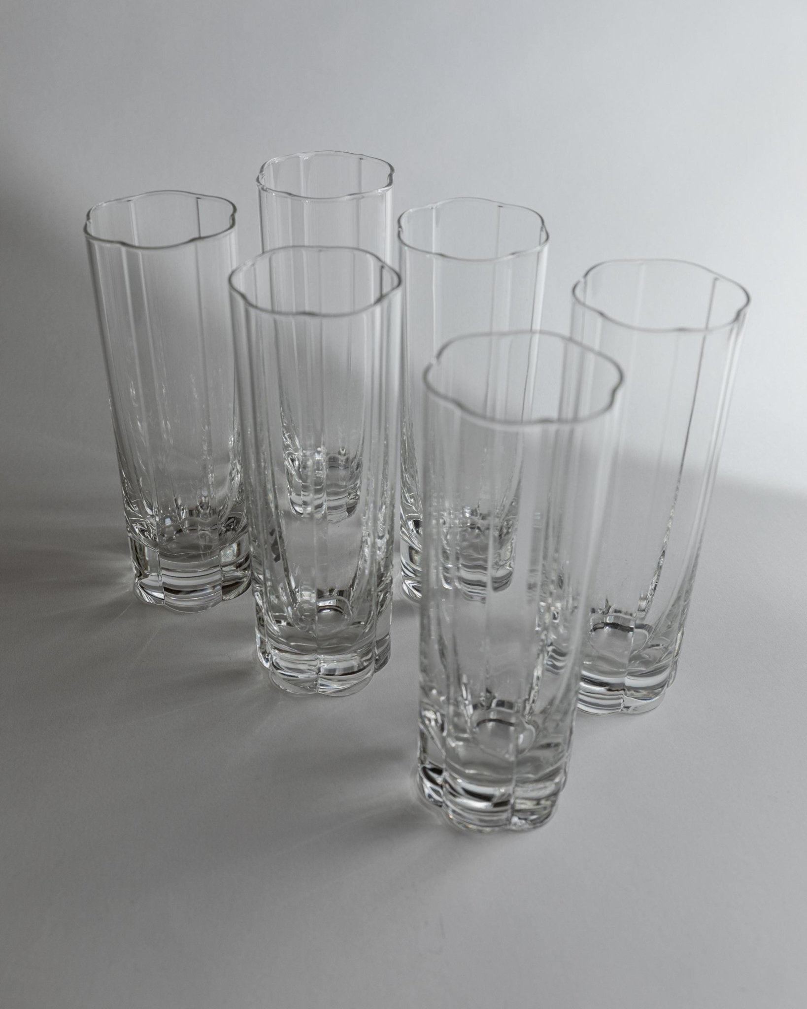 Vintage Drinking Glasses Set of 6 - Crystal Flower Shape for Water or Long Drinks - Timeless Design Italy 1980s - Gift Idea, Table Decor_Bottega Jacobs