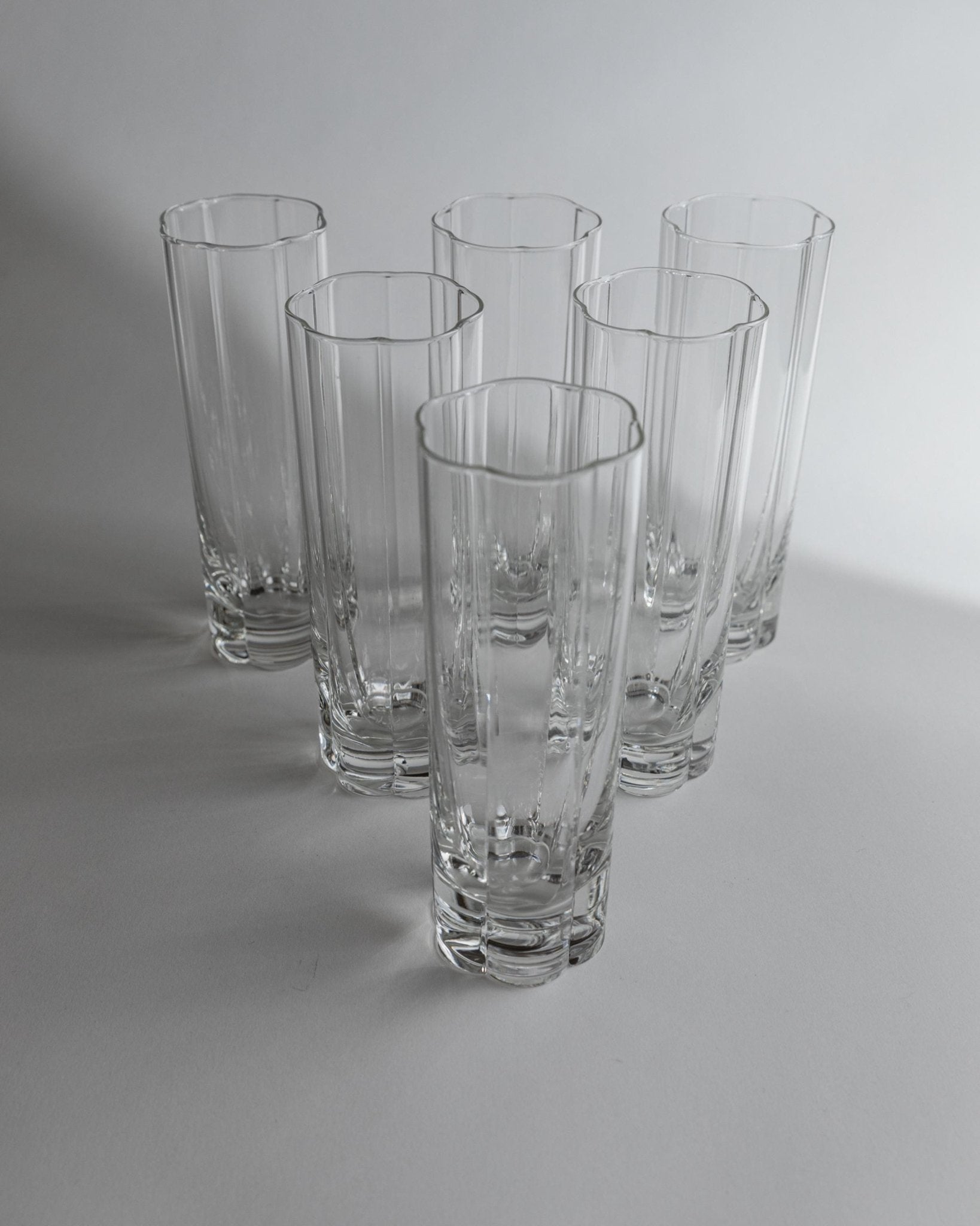 Vintage Drinking Glasses Set of 6 - Crystal Flower Shape for Water or Long Drinks - Timeless Design Italy 1980s - Gift Idea, Table Decor_Bottega Jacobs