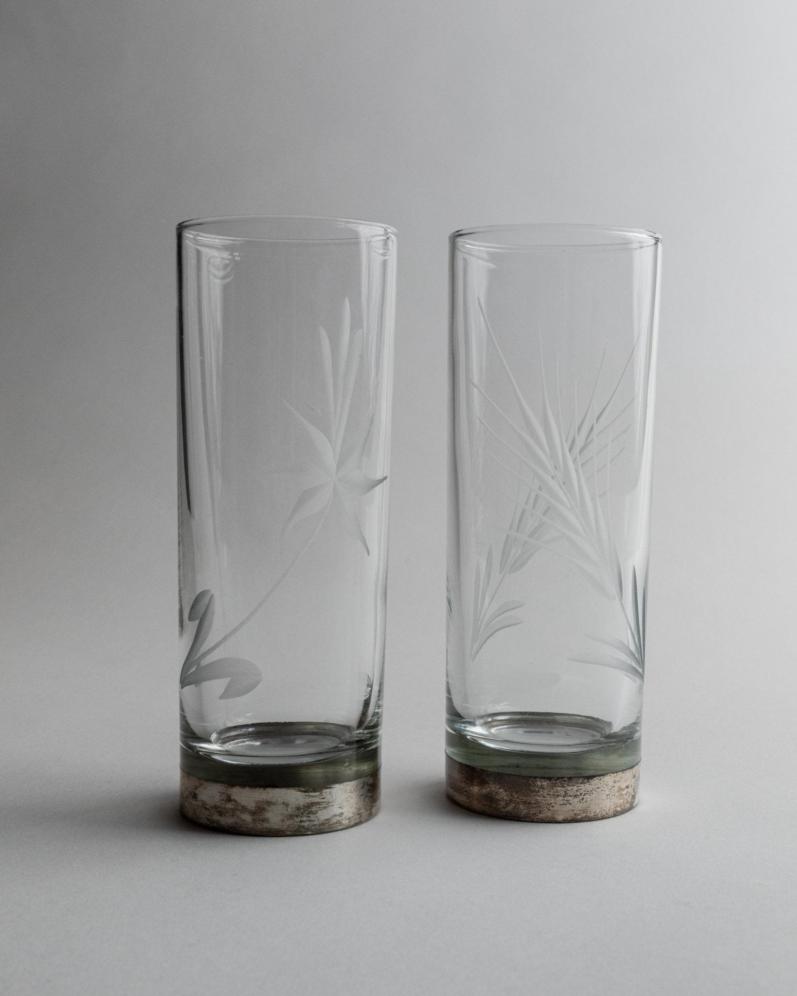 Vintage Drinking Glasses Set of 6 - Silver Base, Etched Wheat and Floral Design - Italy 1960s - Gift Idea Unique, Retro Barware Decoration_Bottega Jacobs