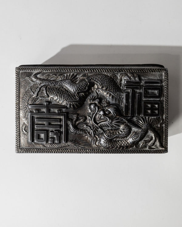 Vintage Early 19th Century Japanese Silver Plated Box Dragon Motif, Wood Inlay, Rare Jewelry or Cigarette Case, Antique Elegant Gift Idea_Bottega Jacobs