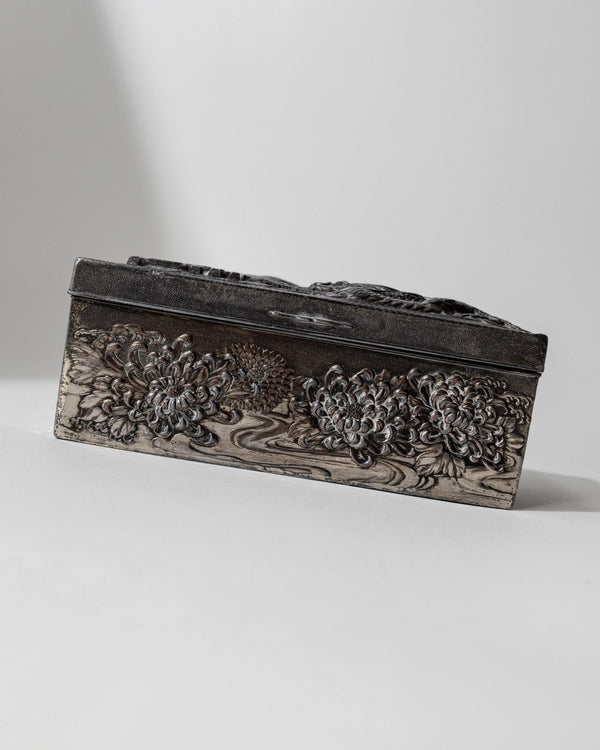 Vintage Early 19th Century Japanese Silver Plated Box Dragon Motif, Wood Inlay, Rare Jewelry or Cigarette Case, Antique Elegant Gift Idea_Bottega Jacobs