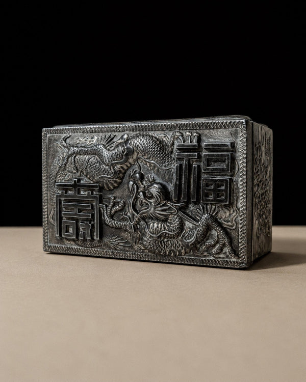 Vintage Early 19th Century Japanese Silver Plated Box Dragon Motif, Wood Inlay, Rare Jewelry or Cigarette Case, Antique Elegant Gift Idea_Bottega Jacobs