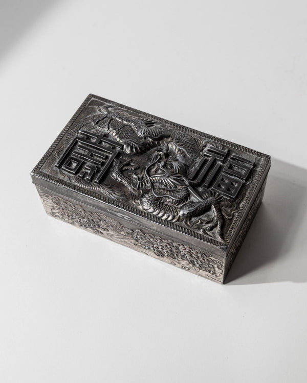 Vintage Early 19th Century Japanese Silver Plated Box Dragon Motif, Wood Inlay, Rare Jewelry or Cigarette Case, Antique Elegant Gift Idea_Bottega Jacobs