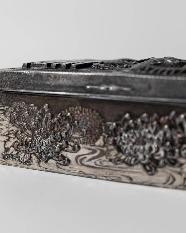 Vintage Early 19th Century Japanese Silver Plated Box Dragon Motif, Wood Inlay, Rare Jewelry or Cigarette Case, Antique Elegant Gift Idea_Bottega Jacobs