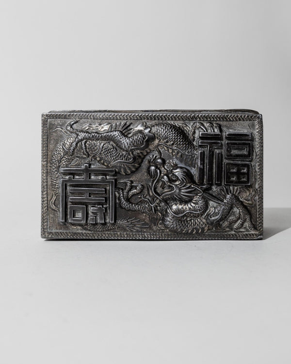Vintage Early 19th Century Japanese Silver Plated Box Dragon Motif, Wood Inlay, Rare Jewelry or Cigarette Case, Antique Elegant Gift Idea_Bottega Jacobs