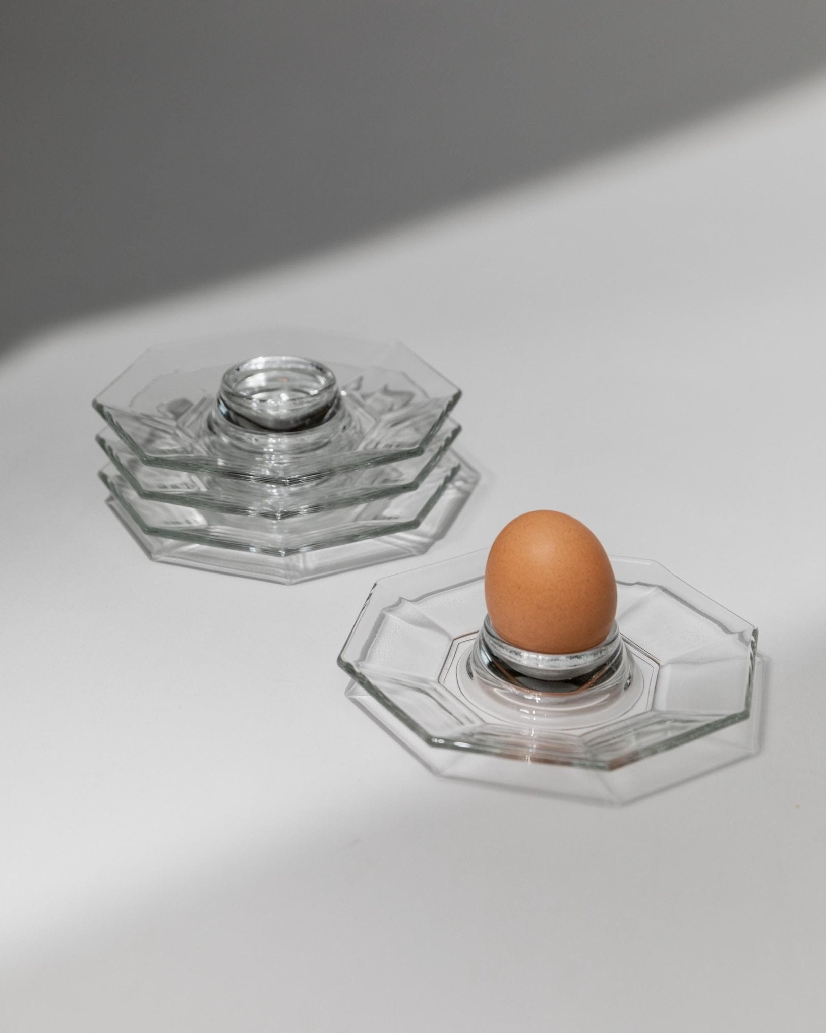 Vintage Egg Cups Set of 4 - Timeless Octagon Glass Design by Arcoroc France 1980s - Gift Idea Retro, Elegant Table Decoration_Bottega Jacobs