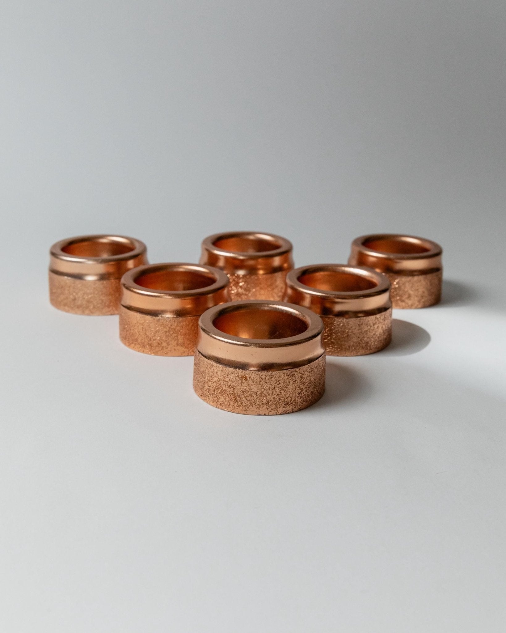 Vintage Egg Cups Set of 6 - Copper Tone Metal, Stackable, Hammered Design - Mid Century Germany 1960s - Gift Idea Elegant, Retro Table Decor_Bottega Jacobs