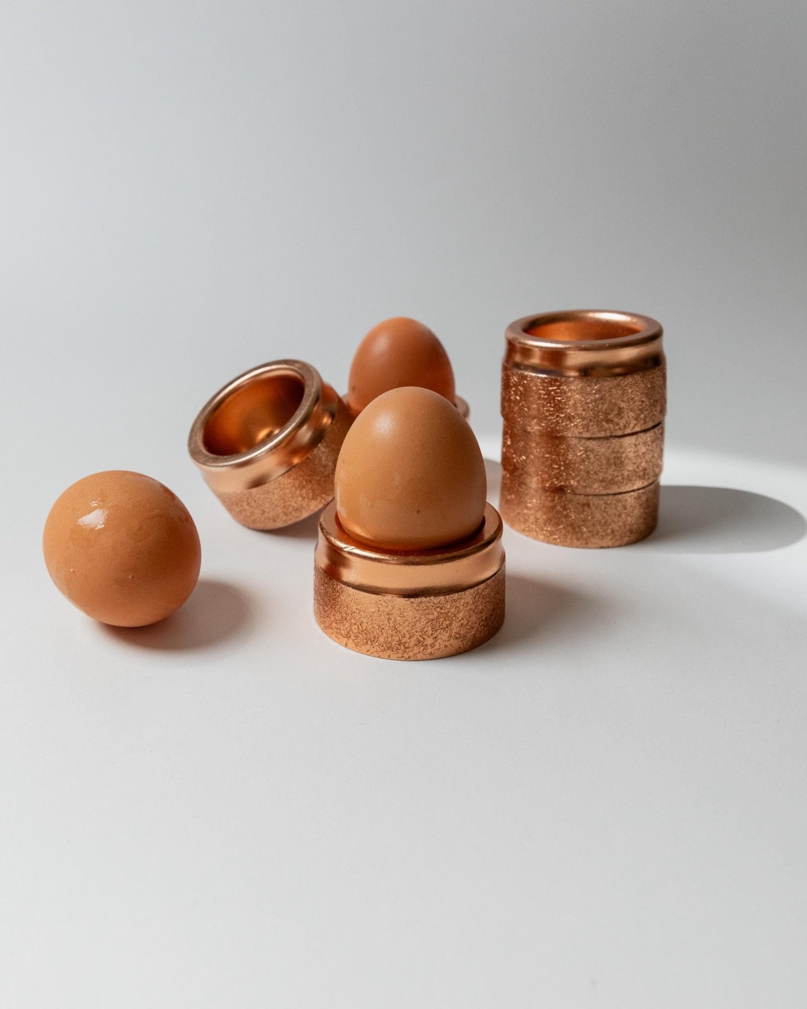 Vintage Egg Cups Set of 6 - Copper Tone Metal, Stackable, Hammered Design - Mid Century Germany 1960s - Gift Idea Elegant, Retro Table Decor_Bottega Jacobs