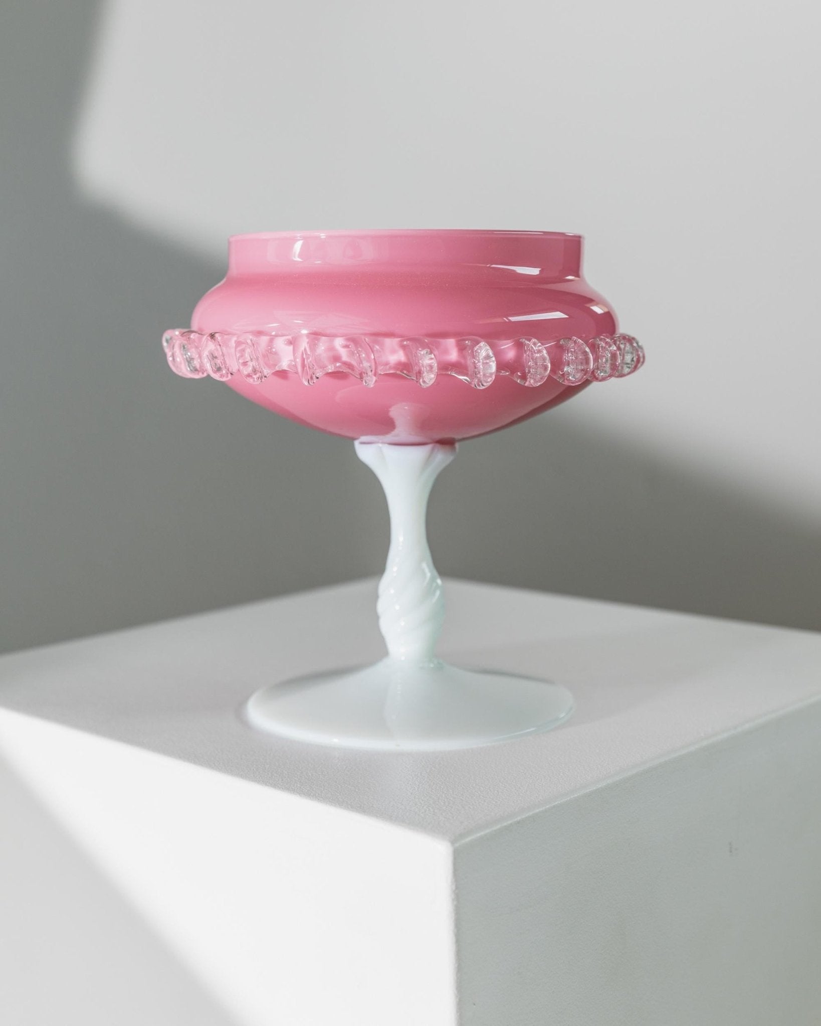 Vintage Empoli Glass Bowl Pink and White - Table Decoration Opal Glass - Mid Century Design Italy 1960s - Murano Glass Art, Retro Gift Idea_Bottega Jacobs