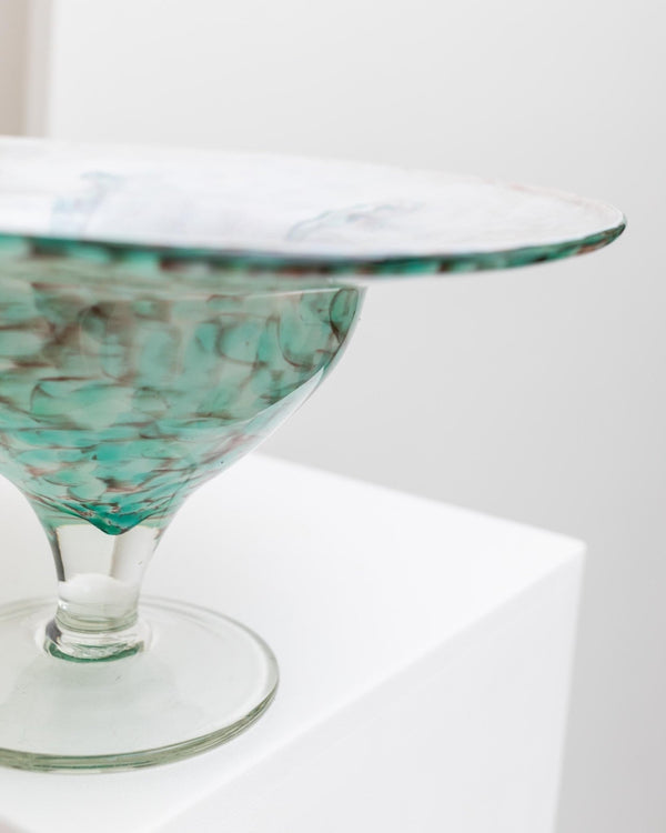 Vintage glass bowl 70s - Mathildenhütte Solingen, Hans Jürgen Richartz - Turquoise stemmed bowl, handmade glass art, gift idea MCM_Bottega Jacobs