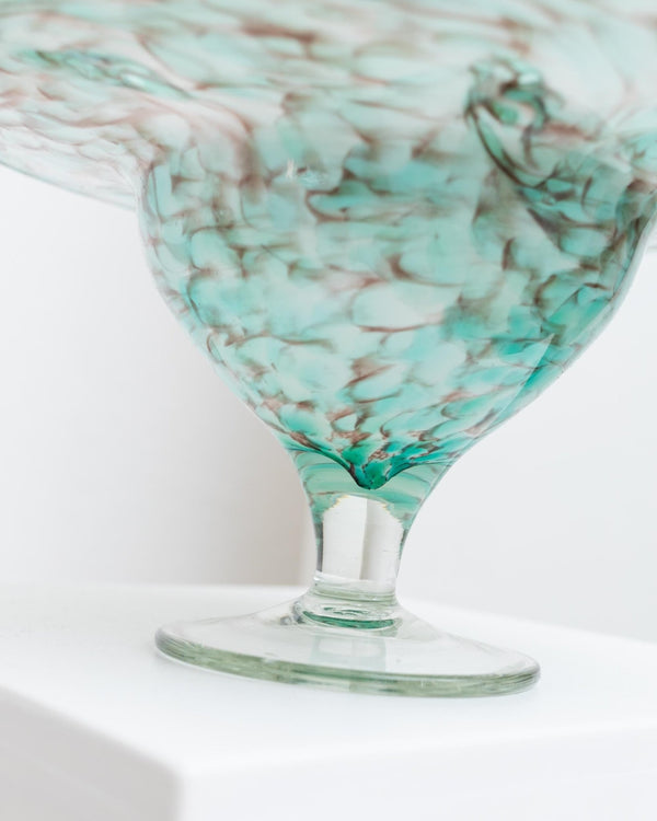 Vintage glass bowl 70s - Mathildenhütte Solingen, Hans Jürgen Richartz - Turquoise stemmed bowl, handmade glass art, gift idea MCM_Bottega Jacobs