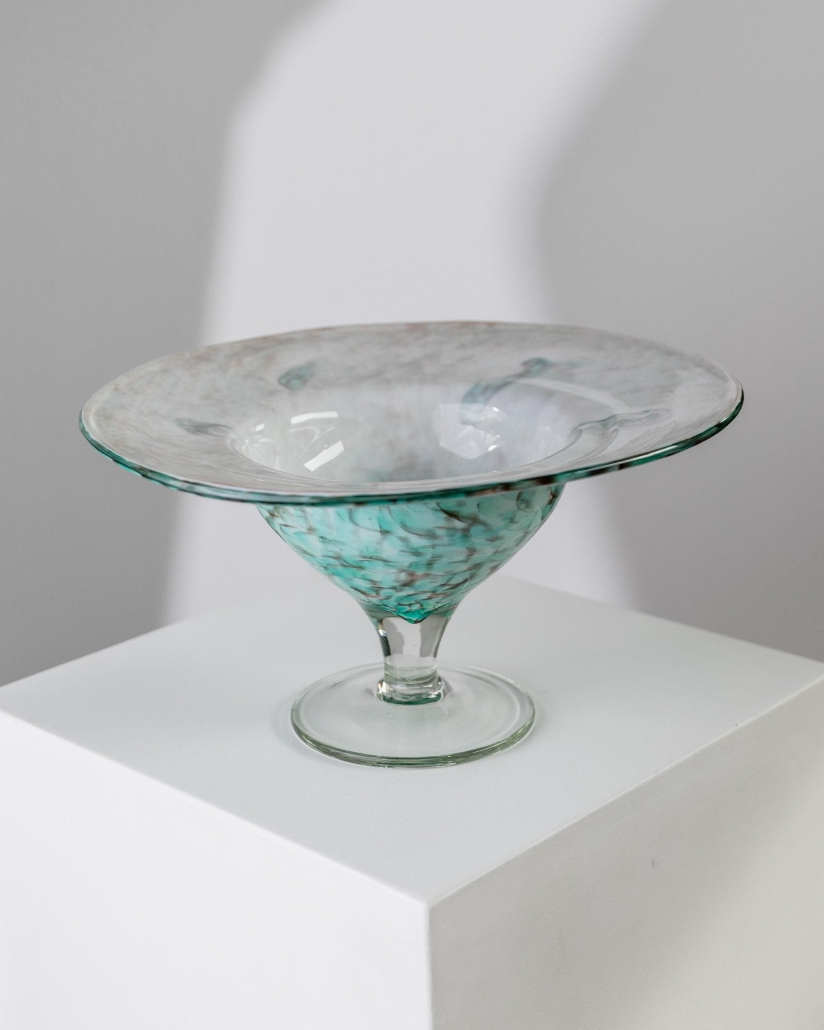 Vintage glass bowl 70s - Mathildenhütte Solingen, Hans Jürgen Richartz - Turquoise stemmed bowl, handmade glass art, gift idea MCM_Bottega Jacobs