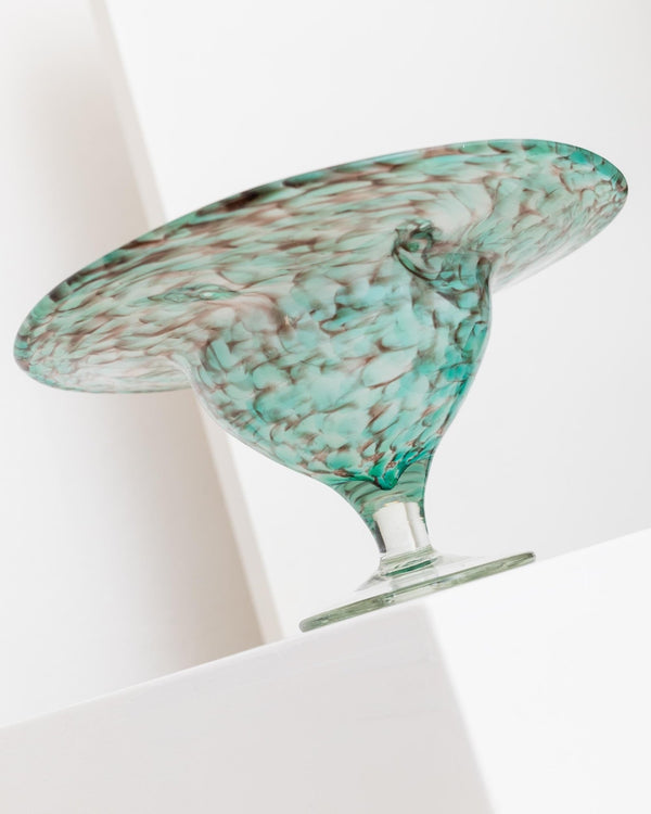 Vintage glass bowl 70s - Mathildenhütte Solingen, Hans Jürgen Richartz - Turquoise stemmed bowl, handmade glass art, gift idea MCM_Bottega Jacobs