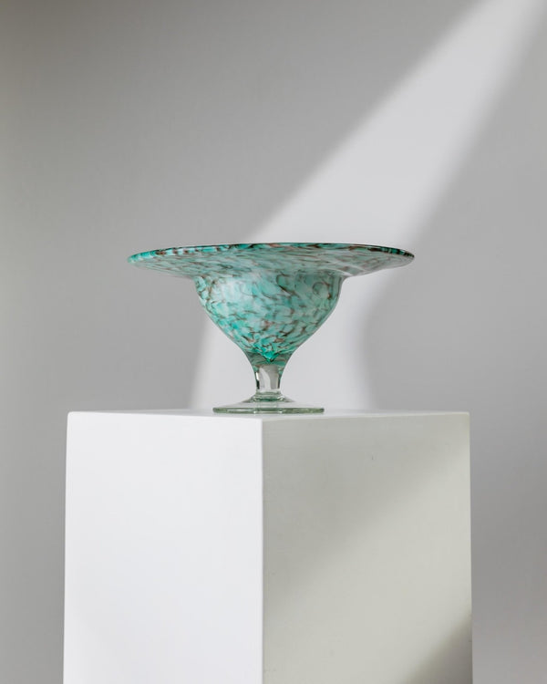 Vintage glass bowl 70s - Mathildenhütte Solingen, Hans Jürgen Richartz - Turquoise stemmed bowl, handmade glass art, gift idea MCM_Bottega Jacobs