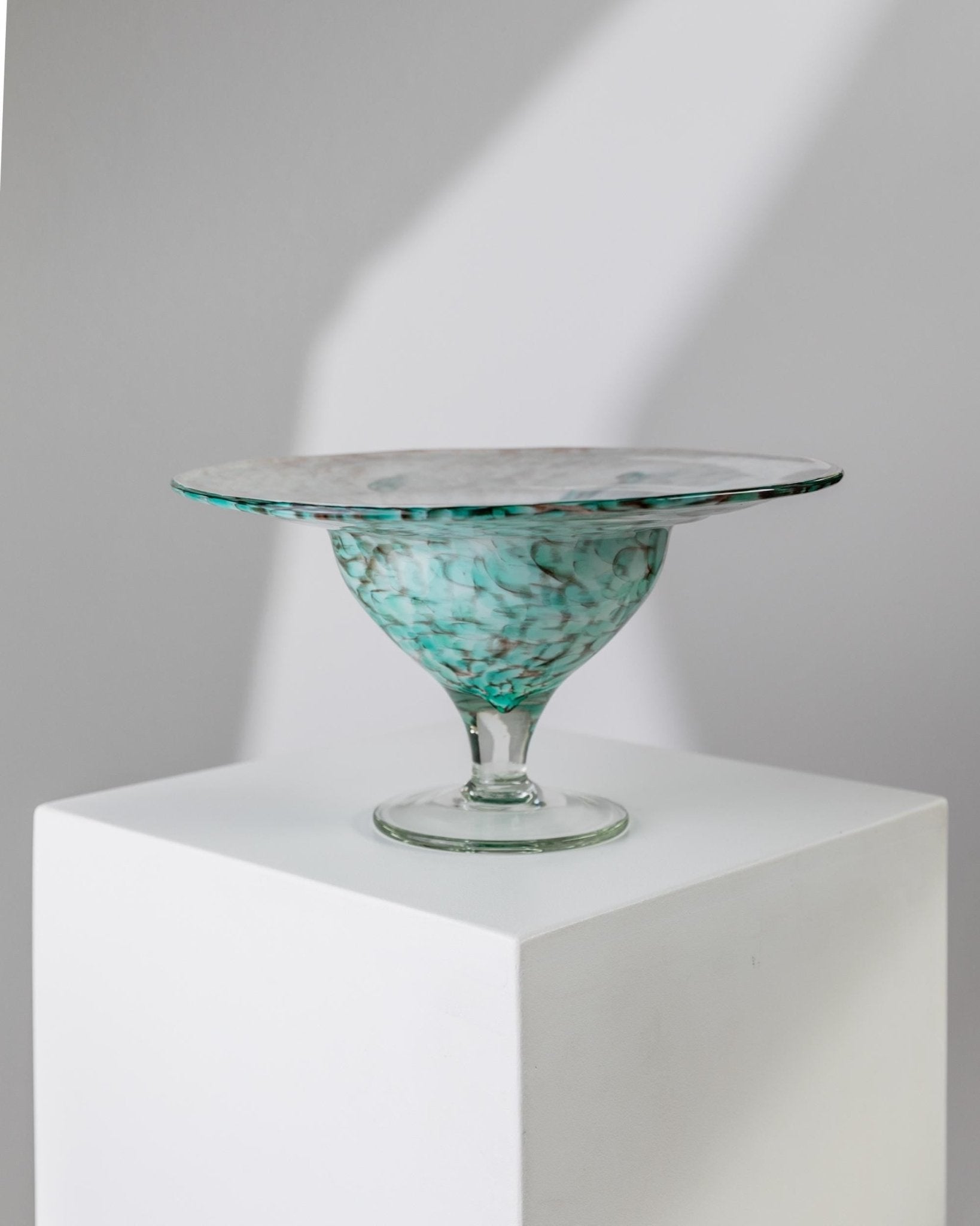 Vintage glass bowl 70s - Mathildenhütte Solingen, Hans Jürgen Richartz - Turquoise stemmed bowl, handmade glass art, gift idea MCM_Bottega Jacobs