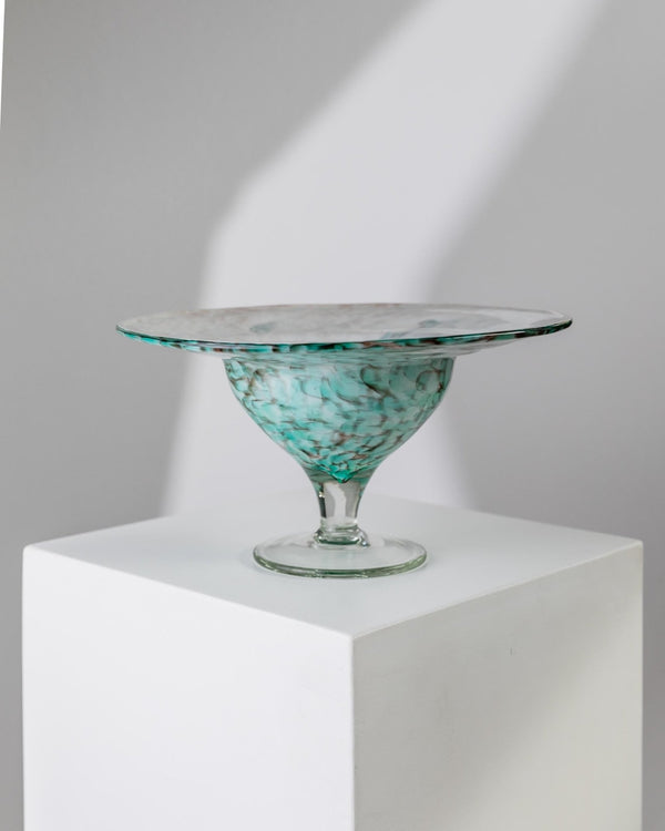 Vintage glass bowl 70s - Mathildenhütte Solingen, Hans Jürgen Richartz - Turquoise stemmed bowl, handmade glass art, gift idea MCM_Bottega Jacobs