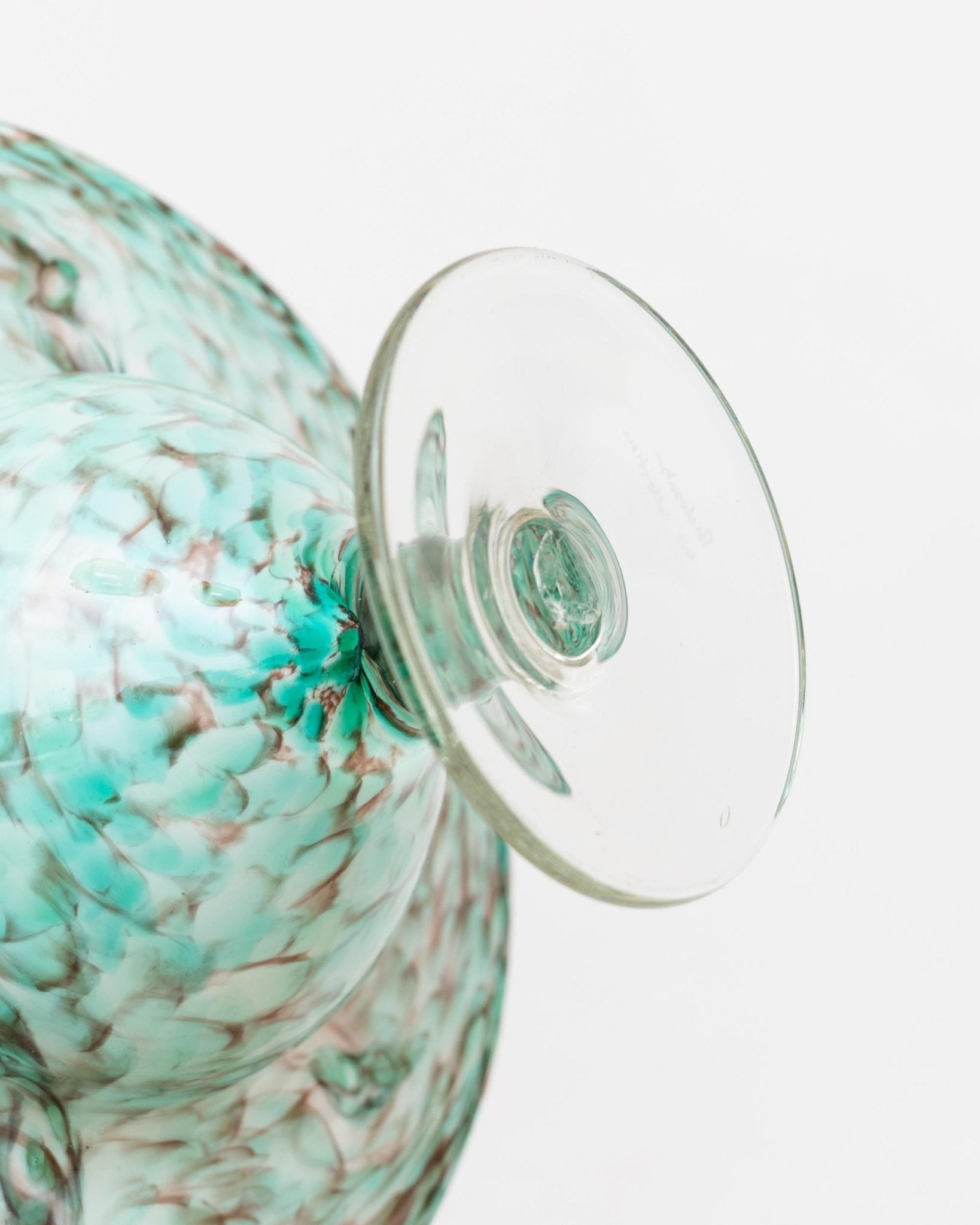 Vintage glass bowl 70s - Mathildenhütte Solingen, Hans Jürgen Richartz - Turquoise stemmed bowl, handmade glass art, gift idea MCM_Bottega Jacobs