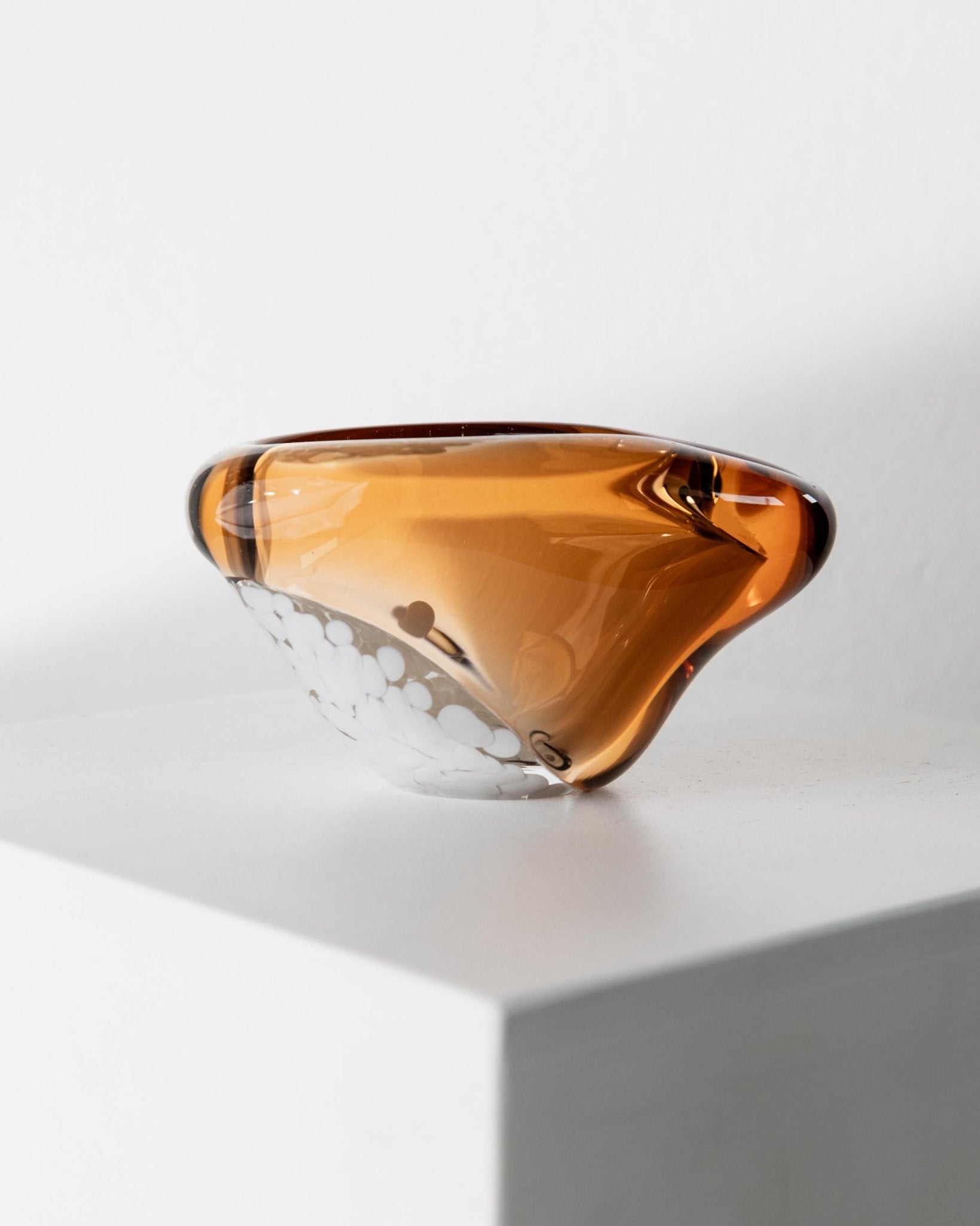 Vintage Glass Bowl Ashtray - Pavel Stejskal for Beranek Skrdlovice Czech Glass 1970s, Orange White Dots Design, Gift Idea, Retro Table Decor_Bottega Jacobs