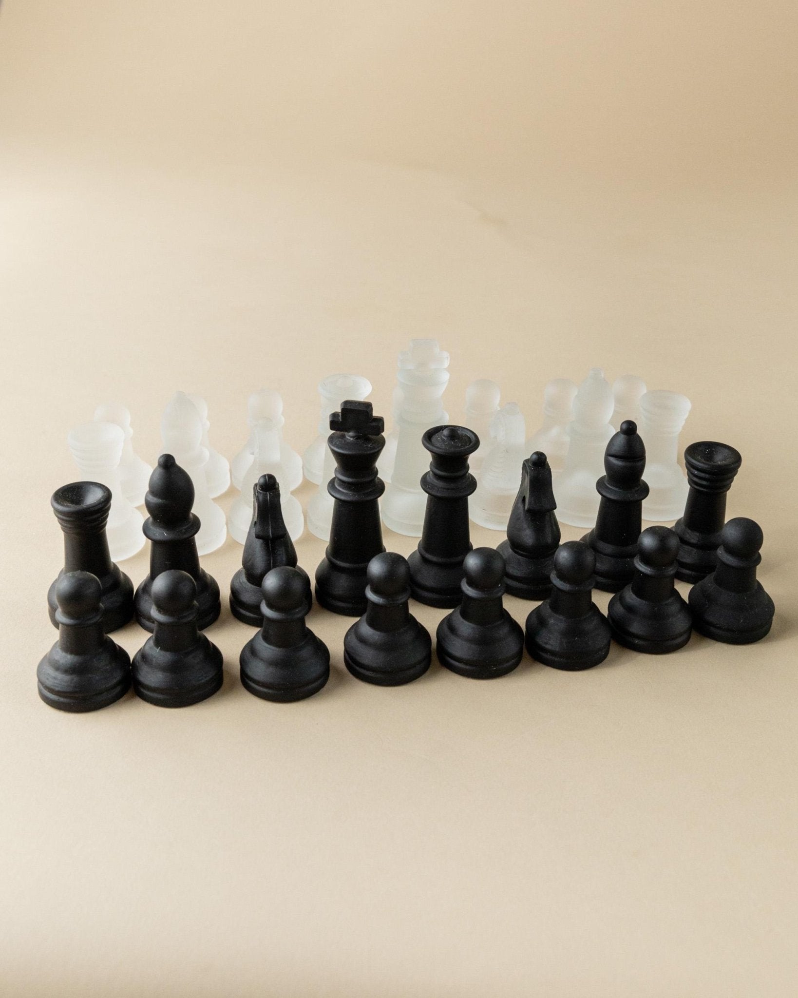 Vintage Glass Chessboard - Black and Frosted Glass Chess Pieces - minimal, timeless Design Italy 1980s - Elegant, unique Gift Idea_Bottega Jacobs