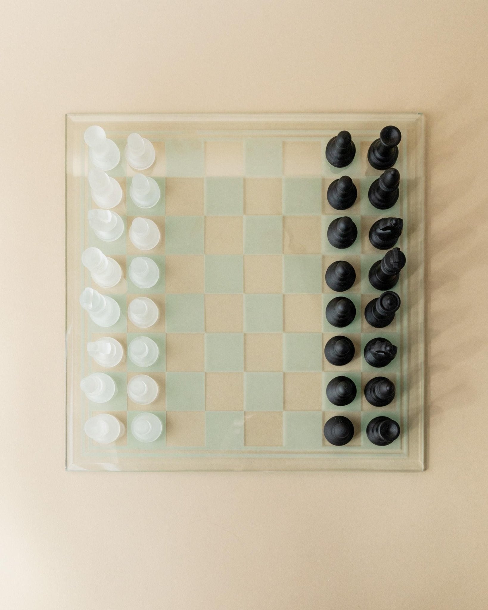 Vintage Glass Chessboard - Black and Frosted Glass Chess Pieces - minimal, timeless Design Italy 1980s - Elegant, unique Gift Idea_Bottega Jacobs
