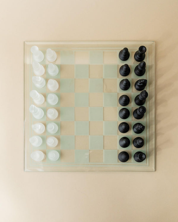 Vintage Glass Chessboard - Black and Frosted Glass Chess Pieces - minimal, timeless Design Italy 1980s - Elegant, unique Gift Idea_Bottega Jacobs