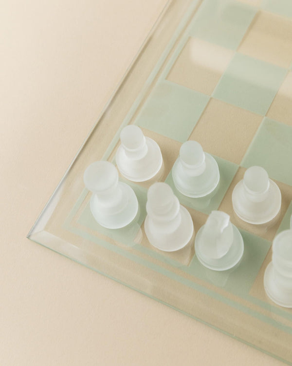 Vintage Glass Chessboard - Black and Frosted Glass Chess Pieces - minimal, timeless Design Italy 1980s - Elegant, unique Gift Idea_Bottega Jacobs