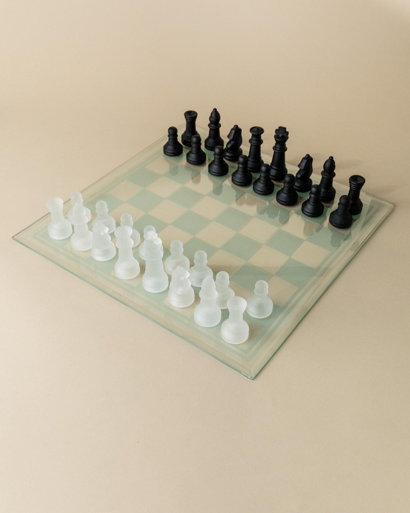 Vintage Glass Chessboard - Black and Frosted Glass Chess Pieces - minimal, timeless Design Italy 1980s - Elegant, unique Gift Idea_Bottega Jacobs