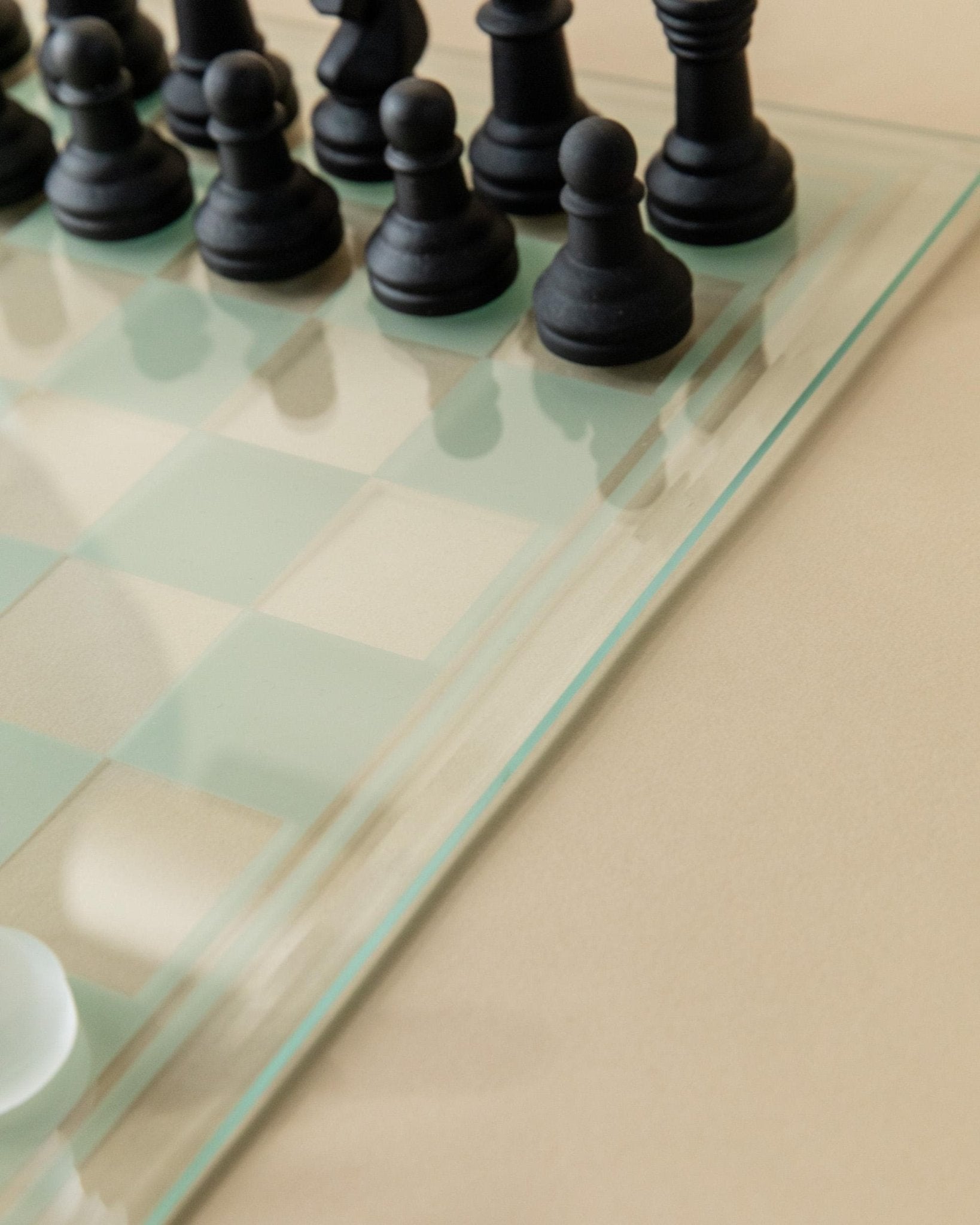 Vintage Glass Chessboard - Black and Frosted Glass Chess Pieces - minimal, timeless Design Italy 1980s - Elegant, unique Gift Idea_Bottega Jacobs