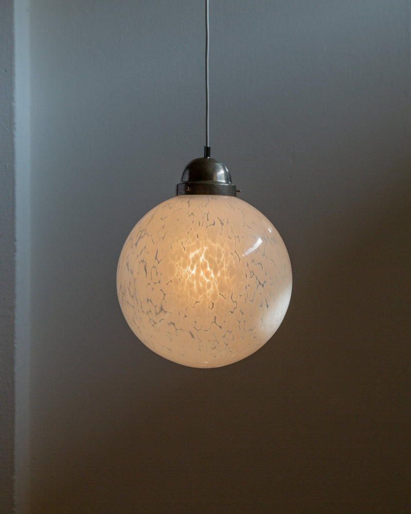 Vintage Glass Globe Light - 1960s Murano Class and Chrome, Space Age Design, Mid Century, XL retro ceiling lamp, Polka Dots - Bottega Jacobs