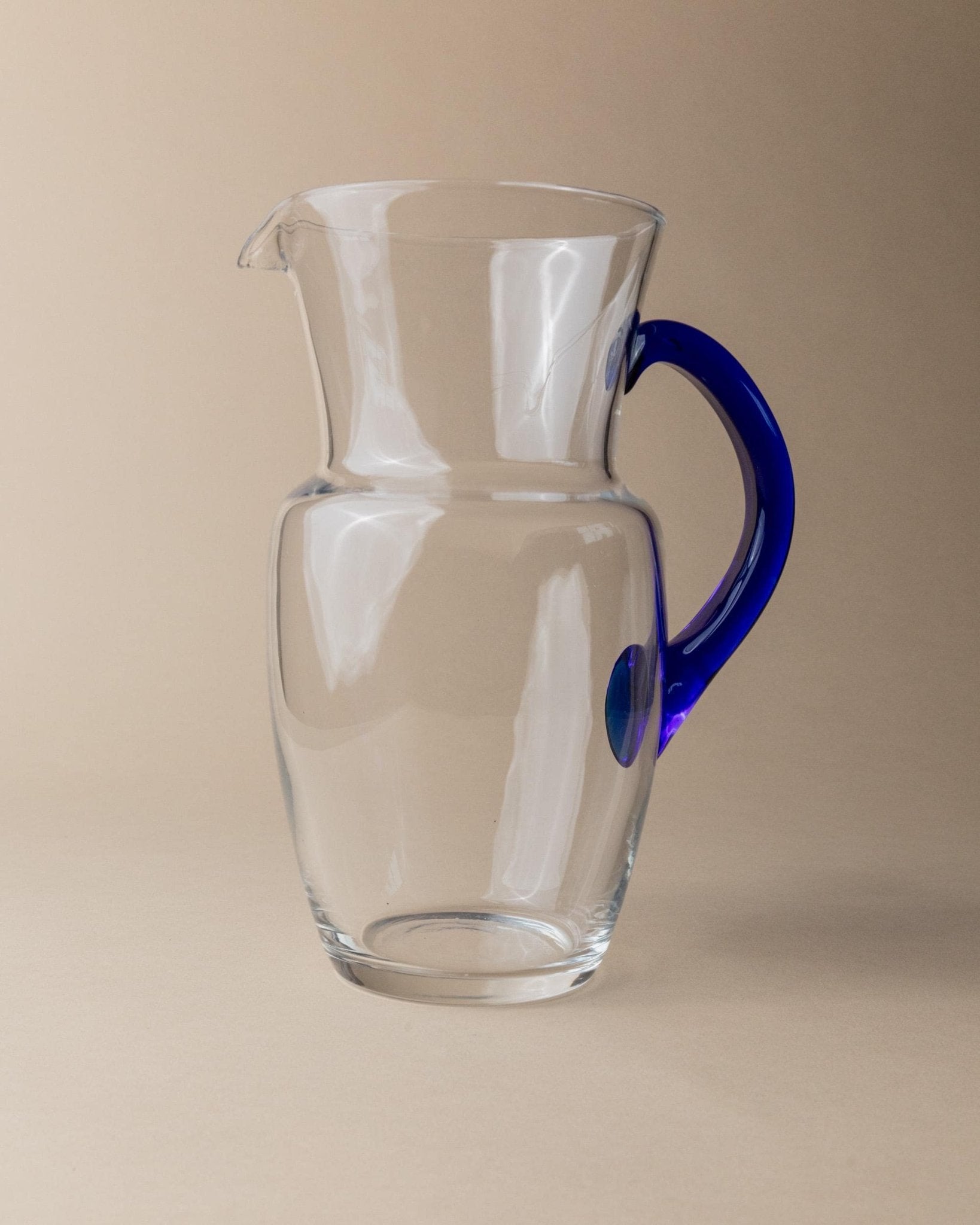 Vintage Glass jug - clear glass and blue handle - Mid Century Design Italy 1970s - Stylish table decoration, gift idea retro_Bottega Jacobs