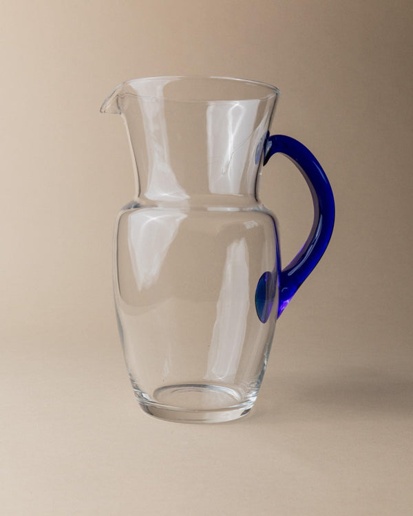 Vintage Glass jug - clear glass and blue handle - Mid Century Design Italy 1970s - Stylish table decoration, gift idea retro_Bottega Jacobs