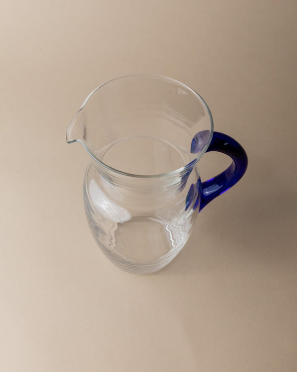 Vintage Glass jug - clear glass and blue handle - Mid Century Design Italy 1970s - Stylish table decoration, gift idea retro_Bottega Jacobs