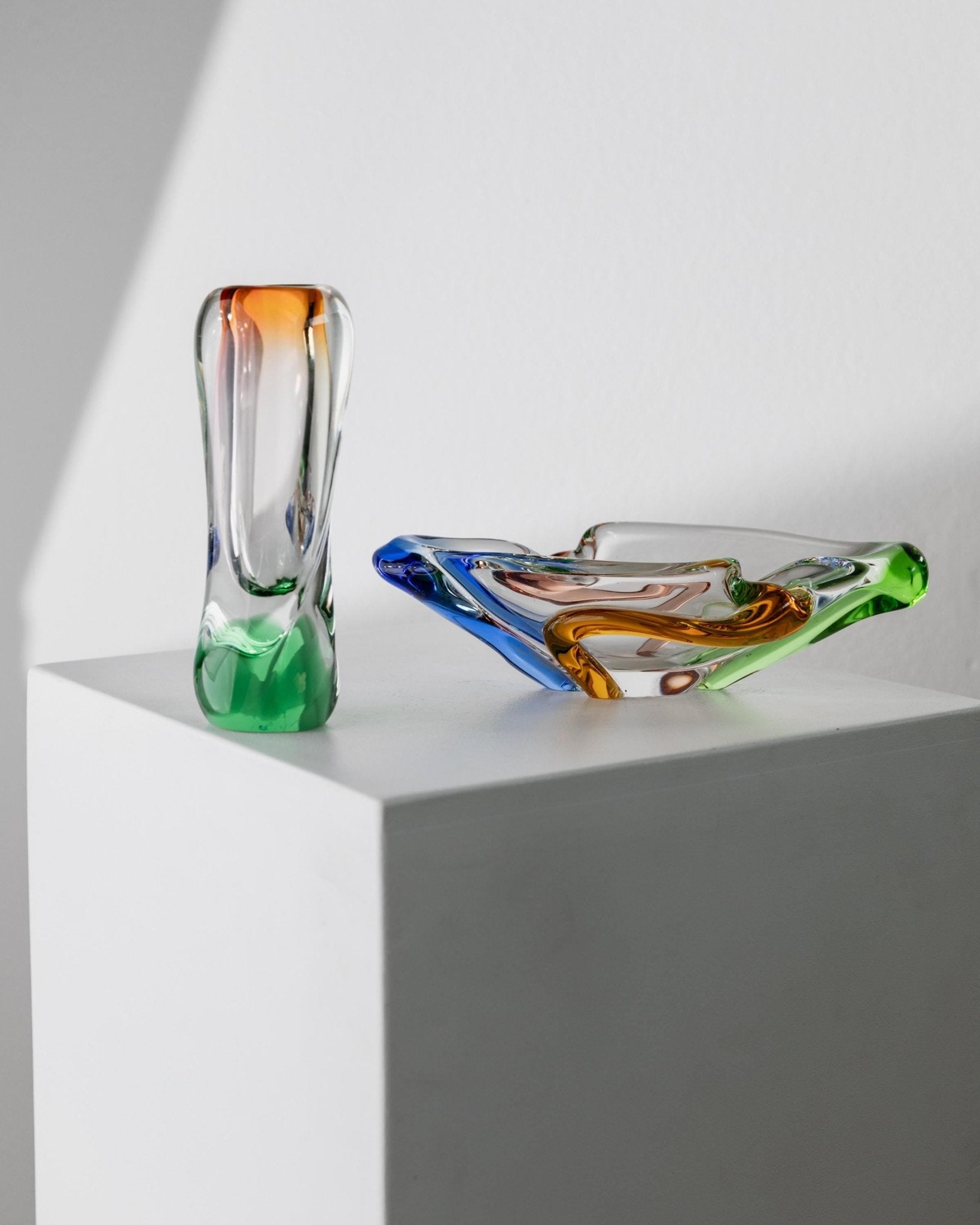 Vintage Glass Set Bowl and Vase - Rhapsody Glass Attributed to Frantisek Zemek for Mstisov 1960s - Gift Idea Retro, Elegant Table Decoration_Bottega Jacobs