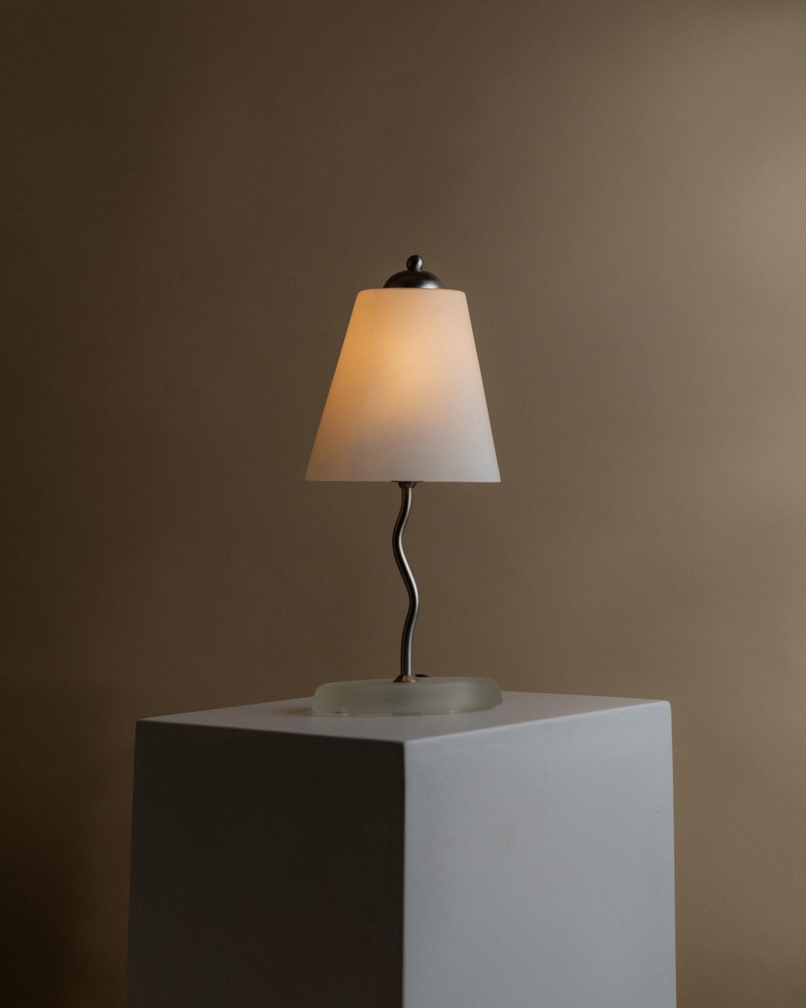 Vintage Glass Table Lamp - Zig Zag Metal & Frosted Glass, Postmodern Memphis Italy 1980s - Home Decor, Gift Idea elegant_Bottega Jacobs