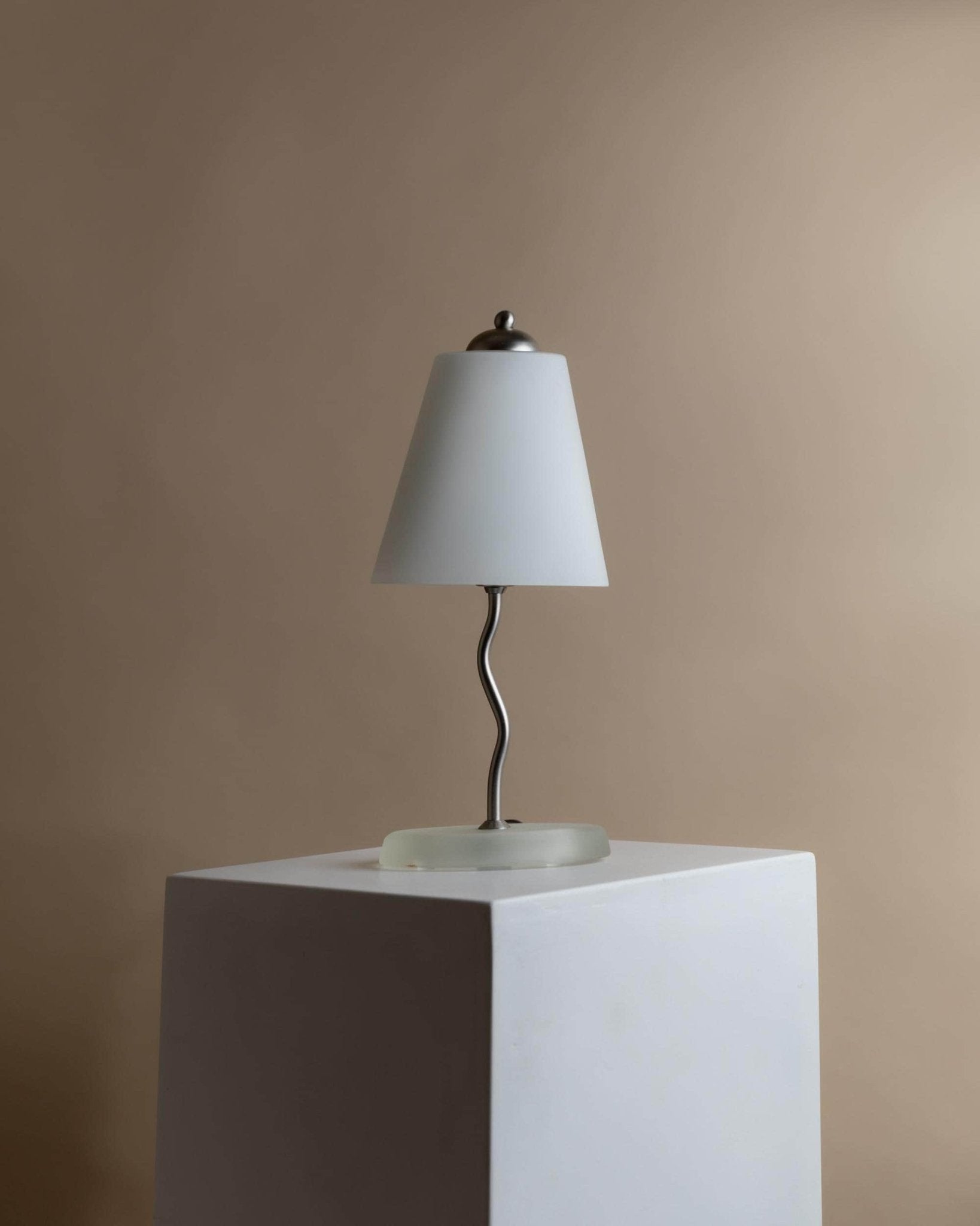 Vintage Glass Table Lamp - Zig Zag Metal & Frosted Glass, Postmodern Memphis Italy 1980s - Home Decor, Gift Idea elegant_Bottega Jacobs
