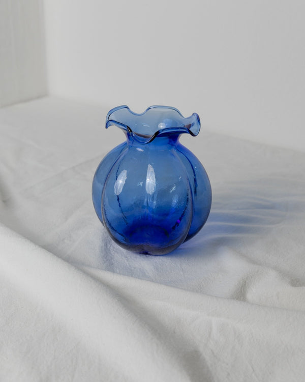 Vintage Hazel Atlas Uranium Glass Vase - Cobalt blue Fenton flower vase, bulbous shape - Italy 1930s - Decorative retro vase, gift idea - Bottega Jacobs