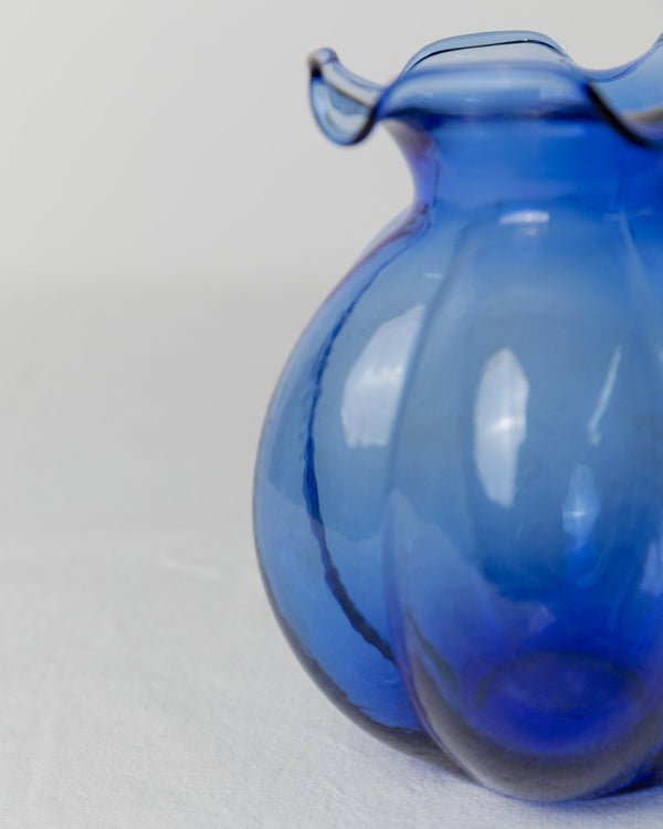 Vintage Hazel Atlas Uranium Glass Vase - Cobalt blue Fenton flower vase, bulbous shape - Italy 1930s - Decorative retro vase, gift idea - Bottega Jacobs