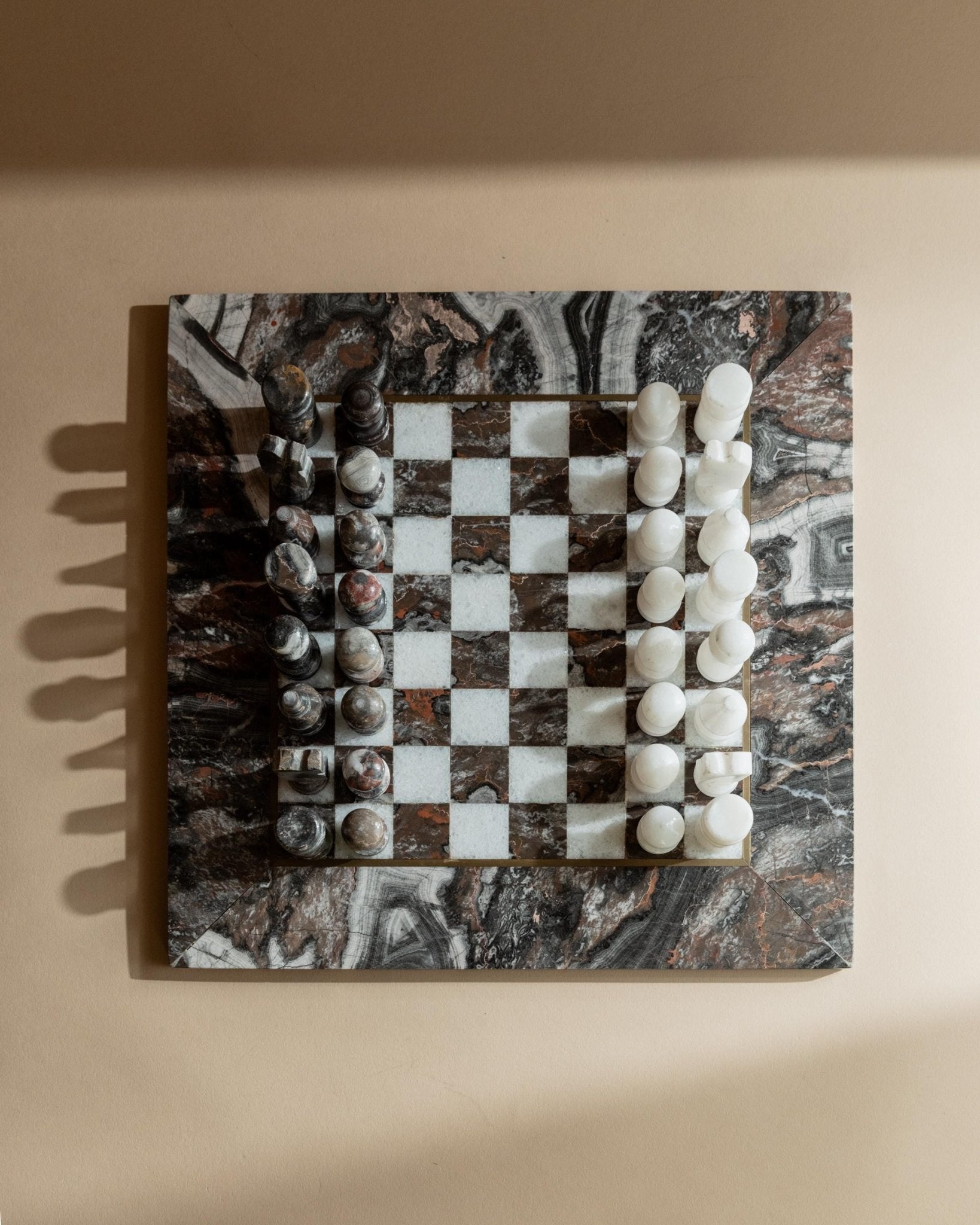 Vintage Marble Chess Set - Grey and Pink Stone Board with Carved Pieces - Timeless Design Italy 1960s - Gift Idea Elegant, Retro Decoration_Bottega Jacobs