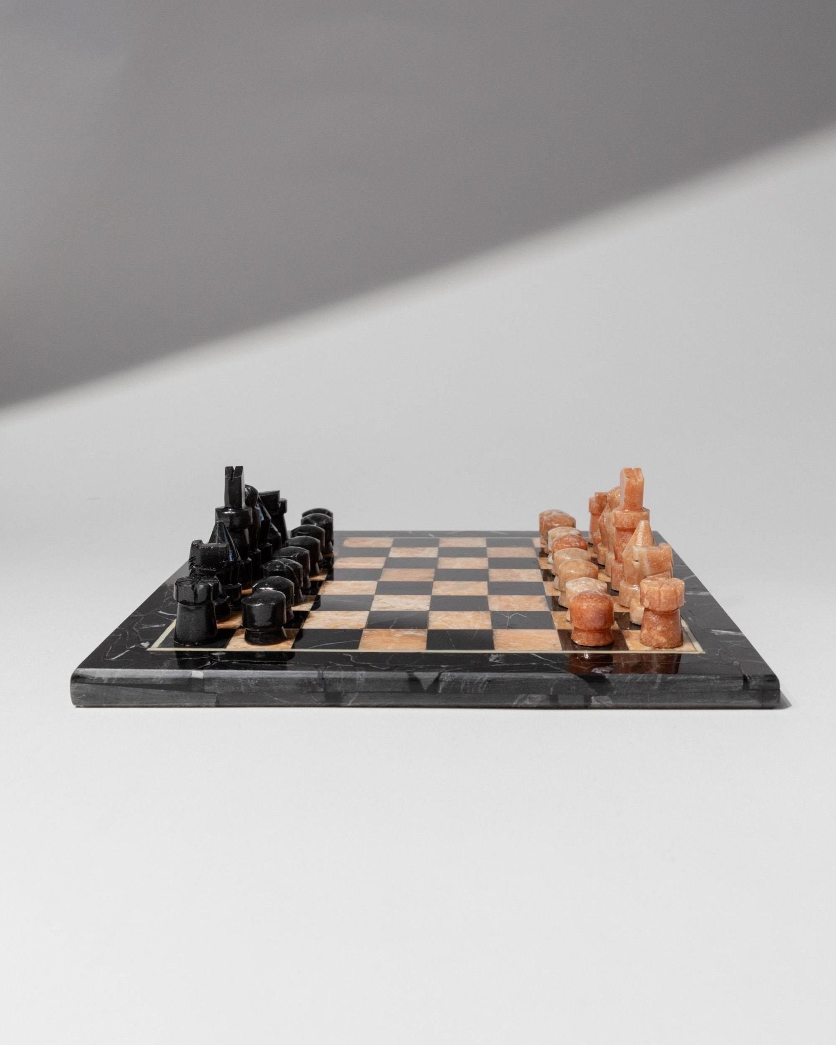 Vintage Marble Chessboard - Stone Chess Pieces, Peach and Black Marble Board - Timeless Design Italy 1960s - Elegant Gift Idea, Board Game_Bottega Jacobs