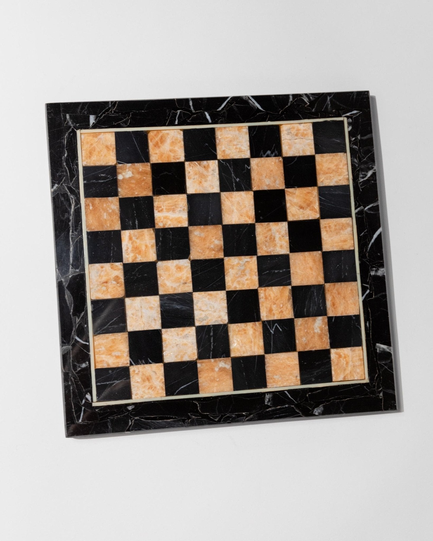 Vintage Marble Chessboard - Stone Chess Pieces, Peach and Black Marble Board - Timeless Design Italy 1960s - Elegant Gift Idea, Board Game_Bottega Jacobs