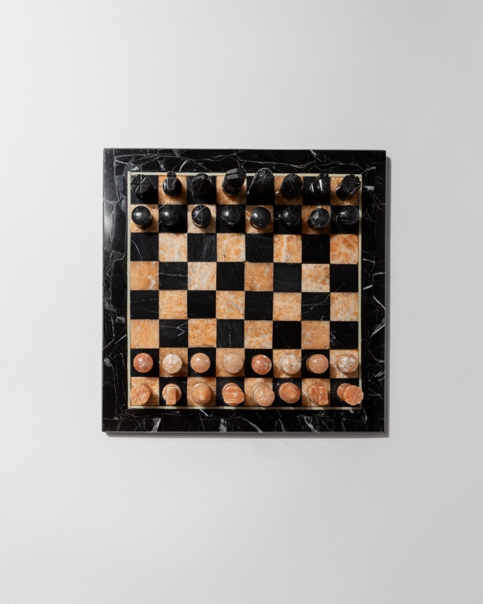 Vintage Marble Chessboard - Stone Chess Pieces, Peach and Black Marble Board - Timeless Design Italy 1960s - Elegant Gift Idea, Board Game_Bottega Jacobs