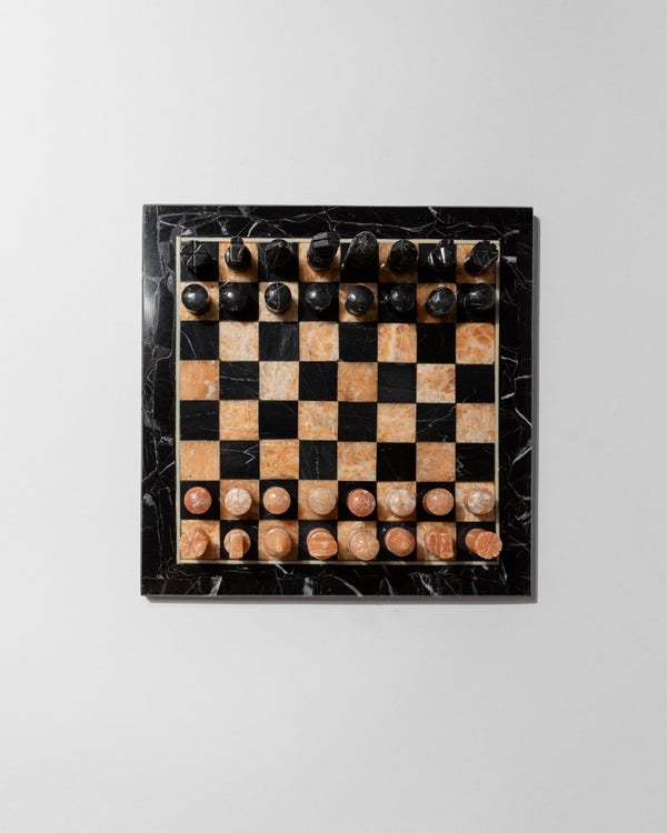 Vintage Marble Chessboard - Stone Chess Pieces, Peach and Black Marble Board - Timeless Design Italy 1960s - Elegant Gift Idea, Board Game_Bottega Jacobs