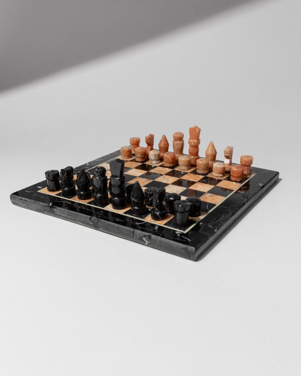 Vintage Marble Chessboard - Stone Chess Pieces, Peach and Black Marble Board - Timeless Design Italy 1960s - Elegant Gift Idea, Board Game_Bottega Jacobs