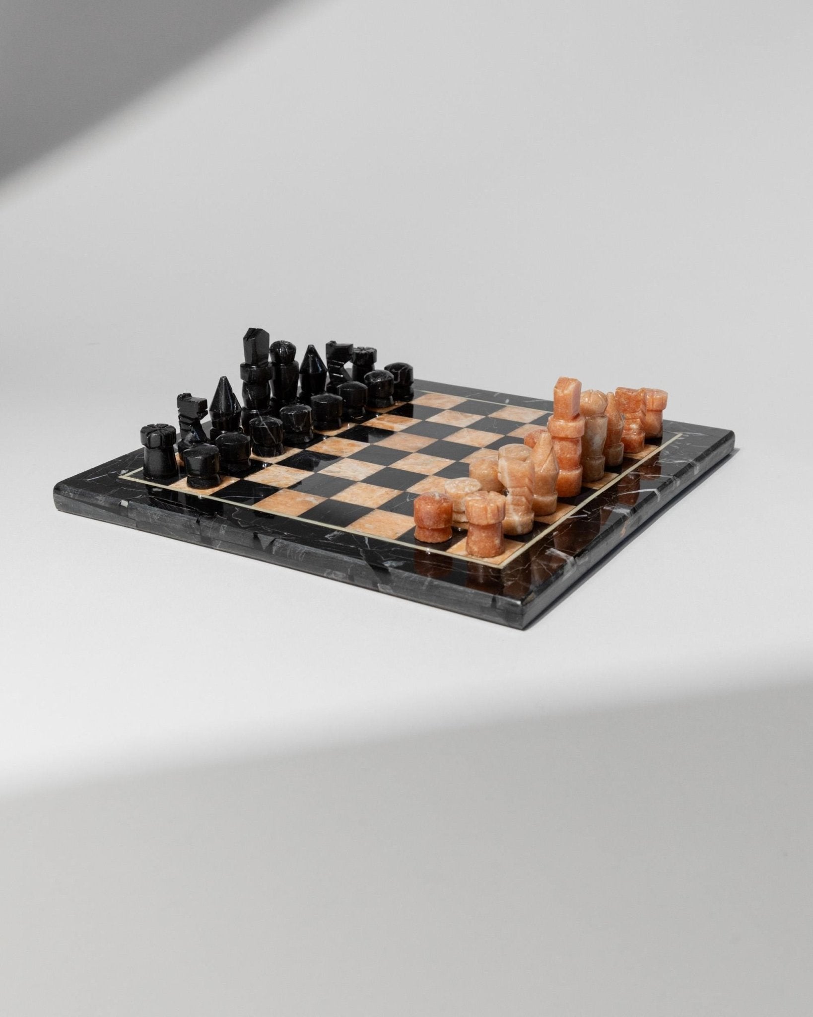 Vintage Marble Chessboard - Stone Chess Pieces, Peach and Black Marble Board - Timeless Design Italy 1960s - Elegant Gift Idea, Board Game_Bottega Jacobs