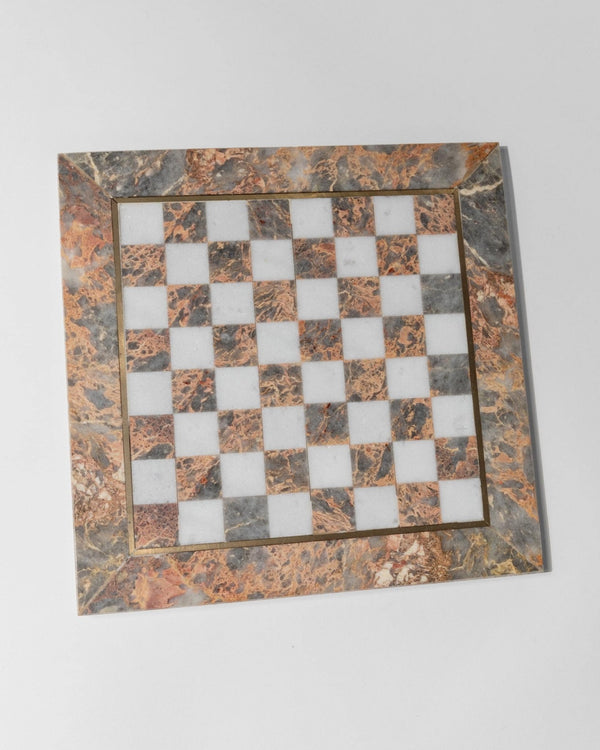 Vintage Marble Chessboard with Chess Pieces - Grey, white and rosé Marble Board, metal Inlay - Timeless Design Italy 60s - Elegant Gift Idea_Bottega Jacobs