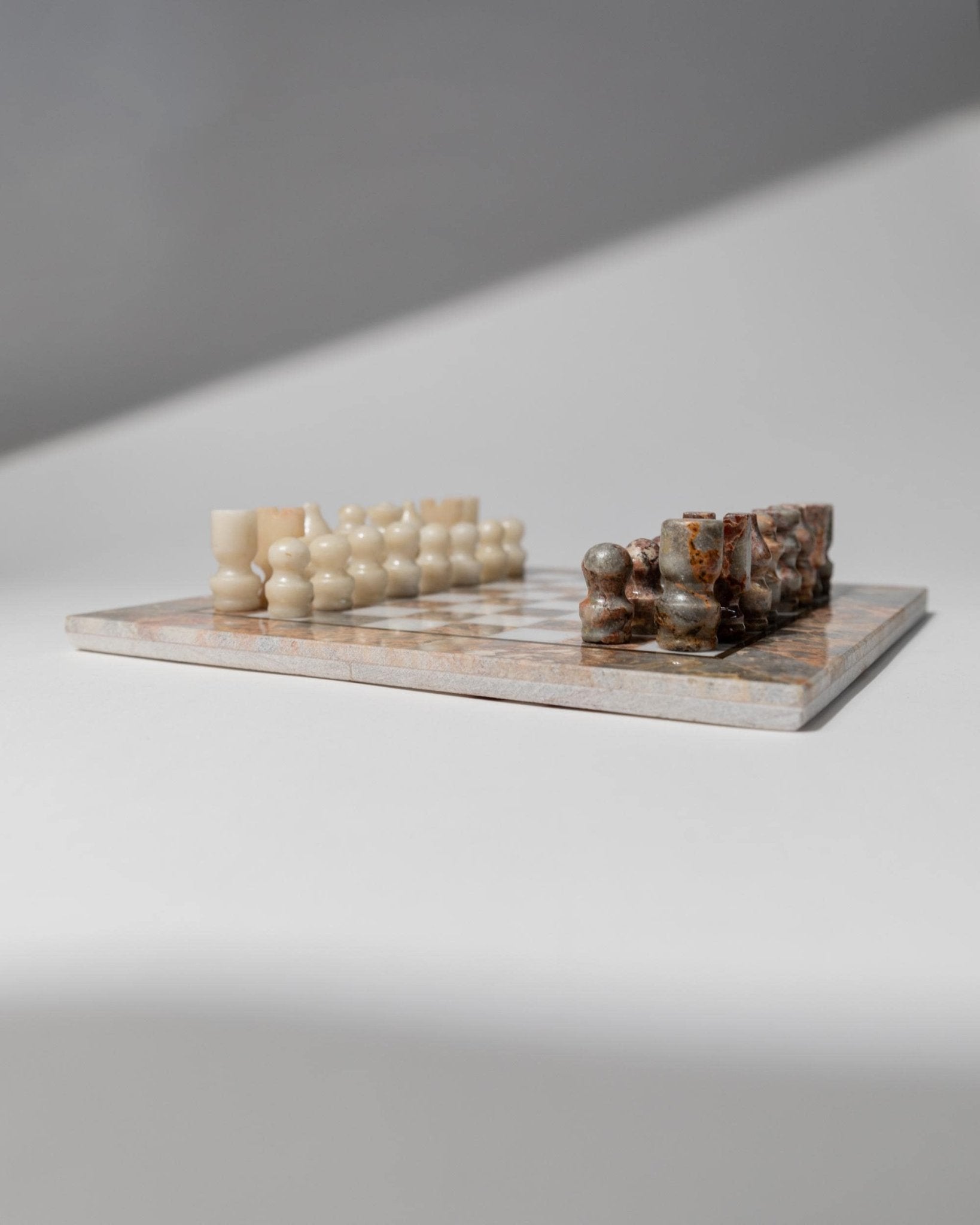 Vintage Marble Chessboard with Chess Pieces - Grey, white and rosé Marble Board, metal Inlay - Timeless Design Italy 60s - Elegant Gift Idea_Bottega Jacobs