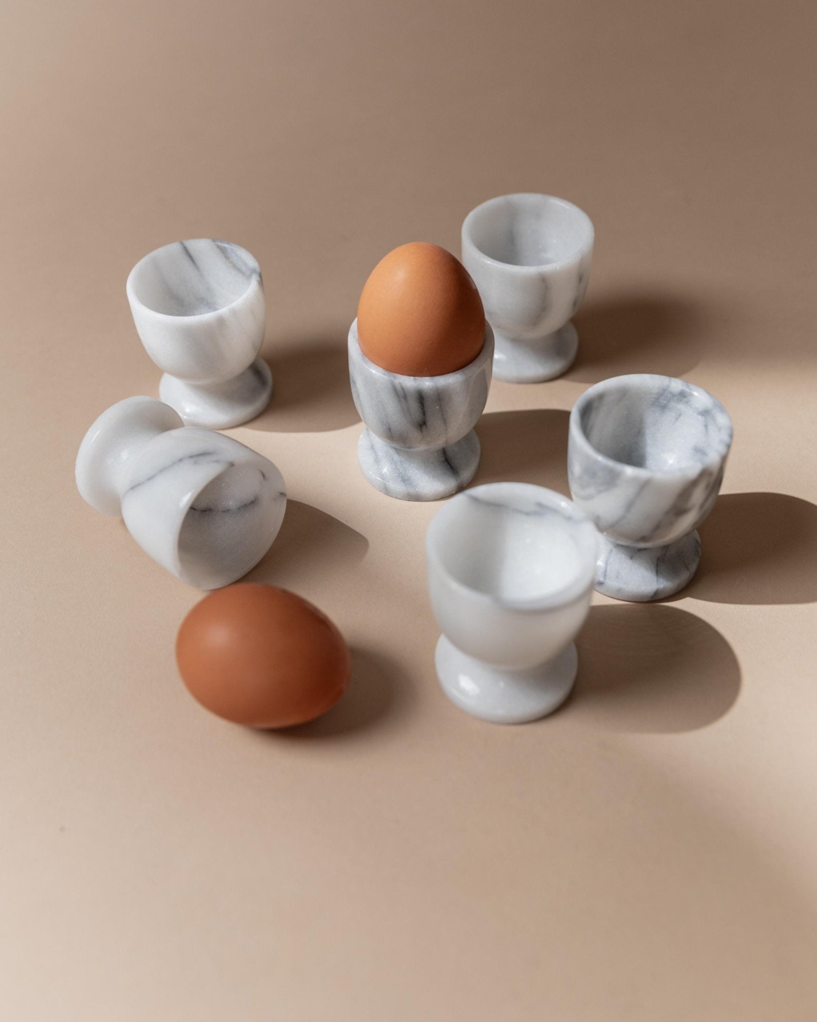 Vintage Marble Egg Cups Set of 6 - Grey and White Natural Stone, Handcarved, Mid Century Italy 1970s - Gift Idea Elegant, Table Decoration_Bottega Jacobs