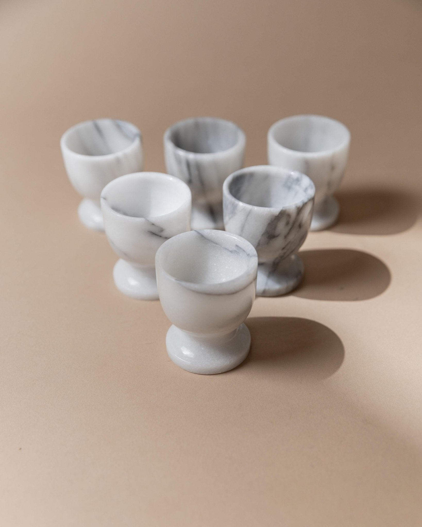 Vintage Marble Egg Cups Set of 6 - Grey and White Natural Stone, Handcarved, Mid Century Italy 1970s - Gift Idea Elegant, Table Decoration_Bottega Jacobs